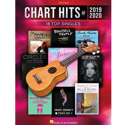 18 top singles arranged with melody, lyrics, and chord diagrams for standard G-C-E-A tuning. Songs include: Beautiful People (Ed Sheeran feat. Khalid) · Circles (Post Malone) · Dance Monkey (Tones and I) · Everything I Wanted (Billie Eilish) · Lose You to Love Me (Selena Gomez) · Lover (Taylor Swift) · 10,000 Hours (Dan + Shay feat. Justin Bieber) · Truth Hurts (Lizzo) · and more. <a href=https://open.spotify.com/playlist/4ldXuxAIKobWUOpKvmjAif target=_blank>Listen to a Spotify playlist of all the songs from this book!</a>