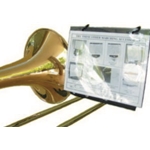 Trombone Lyre, 250 DEG.
"Quality lyres made right here in Wisconsin!"
Tough ABS plastic.
Spring loaded wind clip holds windows.
Supplied with five clear plastic windows.
Easily attaches to the bell.