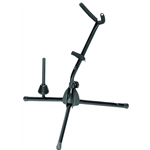 Not only does our SXS7101B Alto/Tenor Saxophone Stand with Flute Peg hold a tenor or an alto sax but it also includes a removable peg for holding a flute or clarinet, providing quick one-handed access to multiple instruments. Two yokes securely hold a sax upright so it doesn't lie on its keys or other delicate parts. The tilt-back angle of the yoke shaft provides weight balance that prevents tipping or falling. Rubber padding at all contact points increases grip while protecting the sax's finish and nonslip feet inhibit unwanted movement of the base. For convenient storage and transportation, the base folds down and detaches from the yoke shaft.
