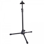 Safely store a trombone within easy reach with our TS7101B Trombone Stand. The stand securely holds a trombone upright so it doesn't lie on its keys or other delicate parts. Its spring-loaded bell support automatically adjusts to provide a snug, wobble-free hold for bells of various sizes. Padding at all contact points increases grip while protecting the instrument's finish. The wide tripod base provides balance that prevents tipping or falling and nonslip feet inhibit unwanted movement. The main shaft adjusts in height to accommodate use while the player is either sitting or standing.