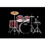 Mapex Rebel Drumset w/ Cymbals - Dark Red.

The Rebel Series by Mapex is designed to make the first experience playing drums one to always remember. The set comes equipped with stands, cymbals, throne, pedals, and sticks. The shells are made of poplar for plenty of tone, and the bass drum delivers solid low-end punch while keeping the toms at a comfortable height for the average 8-12-year-old.

The Rebel by Mapex 5-piece set includes a short 10"x7" and 12"x8" rack toms, 16"x14" floor toms, 14"x 5"snare drum and a 22" x 16" bass drum. The short toms provide a quick response and allow for easier tom placement. The Rebel by Mapex series has poplar shells for a full, solid tone with durable coverings.