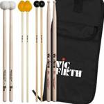 Vic Firth Intermediate Education Pack - EP2A 
The EP2A includes all the high quality, essential tools the intermediate percussion student needs to be successful and grow as they develop as a player.

Pair of SD1 General Snare Drum Sticks

American Custom Keyboard M3 - Medium - Mallets feature a medium mushroom head for all-around playing on xylophone and marimba

American Custom Keyboard M6 - Hard Phenolic 1" ball for all-around playing on bells and xylophone

American Custom Timpani T3 - Staccato Mallet for timpani and suspended cymbal swells