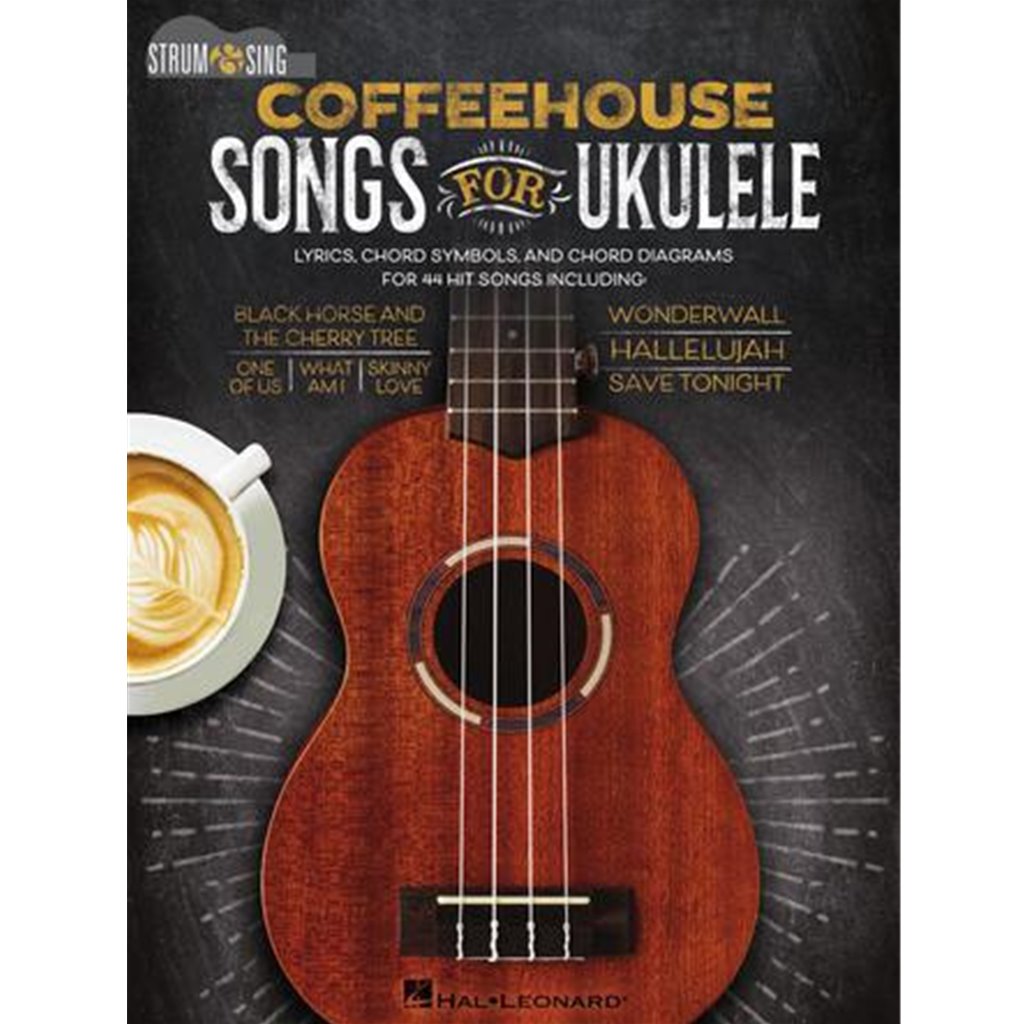 The perfect uke songbook for that next coffeehouse gig! This songbook includes lyrics, chord symbols and chord diagrams for 44 hit songs, including: Black Horse and the Cherry Tree · Constant Craving · Don't Know Why · Hallelujah · If It Makes You Happy · Lucky · Meet Virginia · One of Us · Put Your Records On · Save Tonight · Skinny Love · Tom's Diner · What I Am · Wonderwall · and more.      <a href=https://open.spotify.com/playlist/3aKBQ0W8IPQ3zaGsRUuwm0 target=_blank>Listen to a Spotify playlist of all the songs featured in this book!</a>
