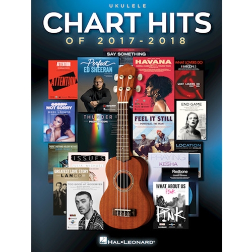 17 of the year's best made accessible for ukulele with melody, lyrics and chords in G-C-E-A tuning. Includes: Attention · End Game · Feel It Still · Greatest Love Story · Havana · Issues · Location · Perfect · Praying · Redbone · Say Something · Sorry Not Sorry · There's Nothing Holdin' Me Back · Thunder · Too Good at Goodbyes · What About Us