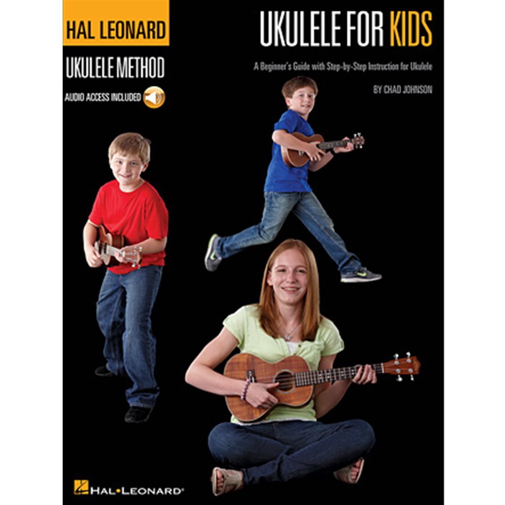 Ukulele for Kids is a fun, easy course that teaches children to play ukulele faster than ever before. Popular songs such as Yellow Submarine, The Hokey Pokey, This Land Is Your Land, Rock Around the Clock, You Are My Sunshine and Barbara Ann keep kids motivated, and the clean, simple page layouts ensure their attention remains focused on one concept at a time. The method can be used in combination with a teacher or parent. The accompanying online audio contains tracks for demonstration and play-along. Lessons include: selecting your uke; parts of the uke; holding the uke; hand position; reading music notation and counting; notes on the strings; C, F, C7, Am, G, B-flat, and Gm chords; strumming and picking; and more!