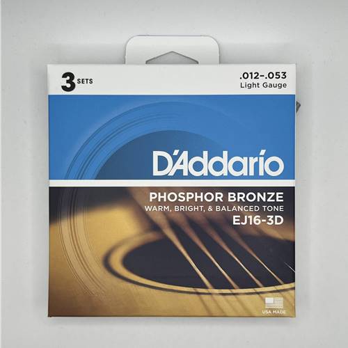 D'addario EJ16-3D D'Addario Light Acoustic Guitar String  .012-.053 3-Pack
