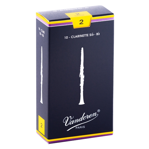 Vandoren Traditional 2 Bb Clarinet Reed, 10 Pack<br>
"The Most Widely Played Reed In The Pro World"<br>
French File Cut For Added Flexibility<br>
Excellent Response In All Registers<br>
Suitable For All Styles Of Music<br>
Box of 10 Reeds
