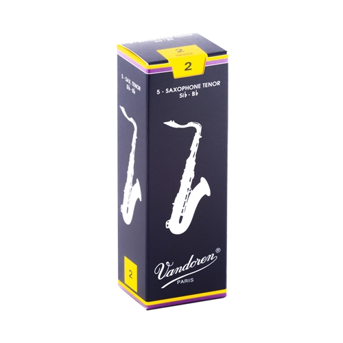 Vandoren Traditional 2 Tenor Sax Reed, 5 Pack
"Designed with a thin tip for a pure sound."
French File cut for added flexibility.
Extra wood at the spine balances the thin tip
The choice of classical saxophonists.
Box of 5 reeds.