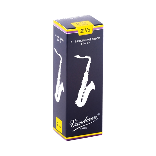 Vandoren Traditional 2.5 Tenor Sax Reed, 5 Pack
"Designed with a thin tip for a pure sound."
French File cut for added flexibility
Extra wood at the spine balances the thin tip
The choice of classical saxophonists.
Box of 5 reeds