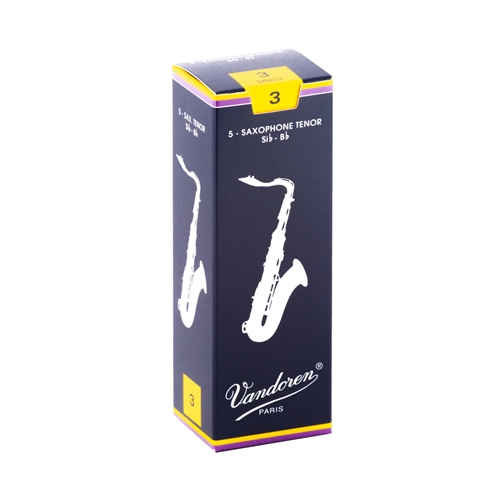 Vandoren Traditional 3 Tenor Sax Reed, 5 Pack
"Designed with a thin tip for a pure sound."
French File cut for added flexibility
Extra wood at the spine balances the thin tip
The choice of classical saxophonists.
Box of 5 reeds