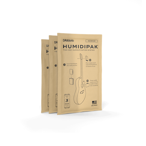D'Addario Humidipak is the only maintenance-free, two-way humidity control system for guitar. It automatically maintains the optimal 45%-50% relative humidity level within your instrument case, eliminating the guesswork and potential mess related to refilling a humidifier. No more manual adjustments based on seasonal changes, geographic locations, temperature, or other factors. Note: Humidipak is designed for restoring and maintaining instrument humidity. This product is not intended for dehumidification in high humidity environments. If Your instrument has not been previously humidified or is in a known dry condition, it is recommended to use Humidipak Restore to safely reestablish the proper humidity level to your instrument and it’s case before using the Humidipak Maintain System. Using Maintain packets on a dry instrument / case will greatly shorten the lifespan of the packets.