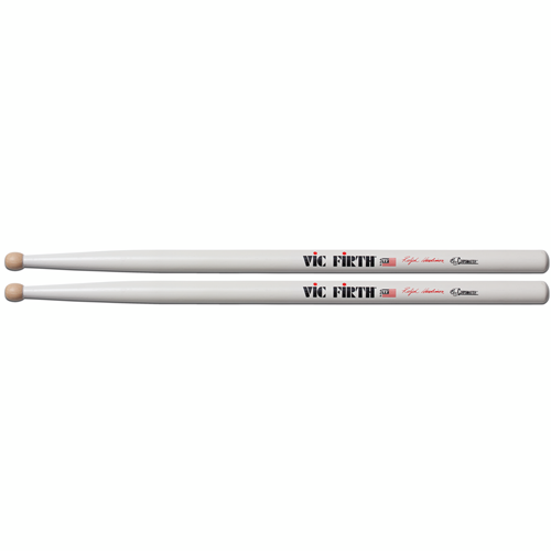 Vic Firth Ralph Hardimon Wood Tip Drumstick.
With a unique barrel tip and long taper for quick rebound and added control. 
The Ralph Hardimon Signature Stick is one of the most widely used snare drum sticks in the modern marching activity. The SRH features a unique barrel tip and a long taper for quick rebound and added control.