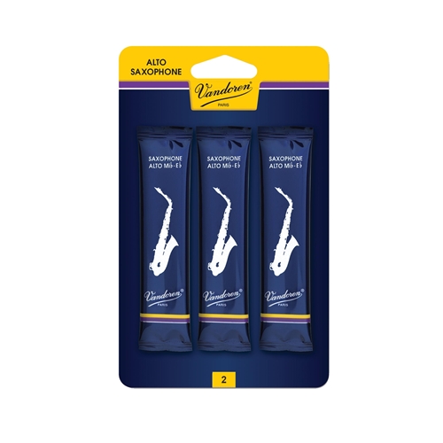 Vandoren Traditional 2 Alto Sax Reed, 3 Pack
"Designed with a thin tip and pure sound"
French file cut for added flexibility
Extra wood at the spine balances the thin tip
Convenient 3 pack