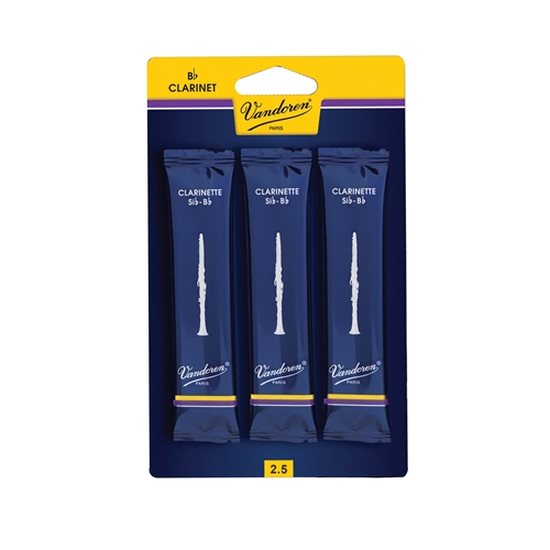 Vandoren Traditional 2.5 Bb Clarinet Reed, 3 Pack

"Designed with a thin tip for a pure sound"
French file cut for added flexibility.
Extra wood at the spine balances the thin tip.
Individually selaed to maintain humidity.
Convenient 3 pack.