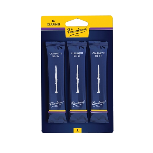 Vandoren Traditional 3 Bb Clarinet Reed, 3 Pack

"Designed with a thin tip for a pure sound"
French file cut for added flexibility.
Extra wood at the spine balances the thin tip.
Individually sealed to maintain humidity.
Convenient 3 pack.