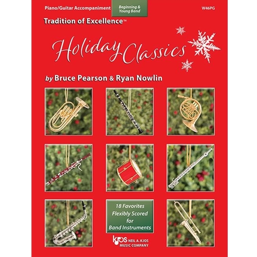 Welcome to Tradition of Excellence: Holiday Classics, a collection of eighteen holiday songs all arranged for maximum performance flexibility.

Discover 18 favorite holiday melodies...

• Scored for maximum performance flexibility.
• Mix-and-match any combination of band instruments.
• Playable as solos, duets, trios, larger ensembles, or even full concert band.
• Add the Piano/Guitar Accompaniment to enhance performance.
• Drums, Mallets, Auxiliary Percussion, and Timpani all in one book to develop the total percussionist