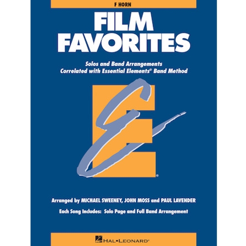 FILM FAVORITES F Horn
As a follow up to the popular Movie Favorites, this eagerly awaited collection features the hottest movie themes arranged for full band or individual soloists (with optional accompaniment CD). In the student books, each song includes a page for the full band arrangement as well as a separate page for solo use.

Includes: Pirates of the Caribbean, Mission: Impossible Theme, My Heart Will Go On, Zorro's Theme, Music from Shrek, May It Be, You'll Be in My Heart, The Rainbow Connection, Also Sprach Zarathustra and Accidentally in Love.