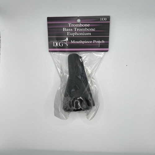 Mouthpiece Pouch - Trombone / Baritone.
"Affordable protection for your mouthpiece!"
Molded pouch will fit any trombone mouthpiece.
Form-fitting, flexible black plastic.
Protects mouthpiece from nicks and tarnish.