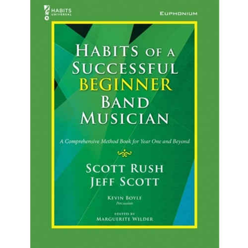 Habits of a Successful Beginner Band Musician - Euphonium - Book.
Habits of a Successful Beginner Band Musician is a field-tested, vital, and—most important—musical collection of 225 sequenced exercises for the beginning band student. The book’s cutting-edge online component, Habits Universal, features a backend gradebook that allows students to submit video recordings of their performances as a primary source of assessment. This gradebook is compatible with PowerSchool, Canvas, Google Classroom, Brightspace, Edmodo, Schoology, and many other platforms! In addition, Habits Universal features supplemental rhythm vocabulary sheets, accompaniment tracks, video start-up clinics, as well as a professional video coach for each exercise in the book.