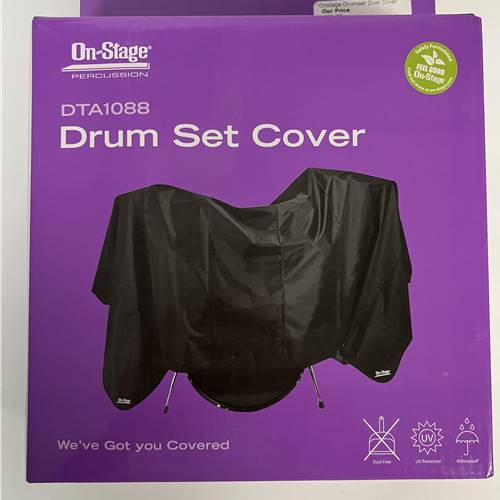 On-Stage Drum Set Cover 
- Keep your drum set free of dust
- Water resistant nylon cover also protects your set from harmful UV rays
- 80" x 108" in size
- Sewn-in weighted corners keep cover in place.
