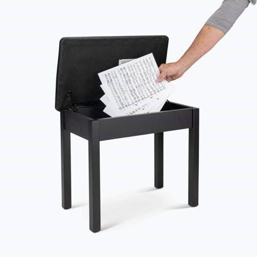 On-Stage KB8902B Flip-Top Keyboard / Piano Bench Black.

- Thick cushion delivers long-lasting playing comfort.
- Flip-top seat provides a convenient storage space for sheet music and accessories.
- Seat lid features hinges that automatically hold it open to prevent slamming.
- Solid wood base construction for stable and reliable support.