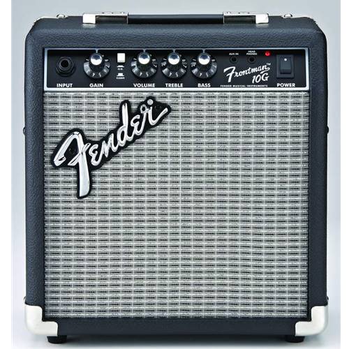 Fender Frontman 10G Amplifier.
"For the beginning electric guitarist"
•Conveniently compact with classic Fender look
•10 watts of Fender power
•6" Fender Special Design speaker
•Closed-back construction