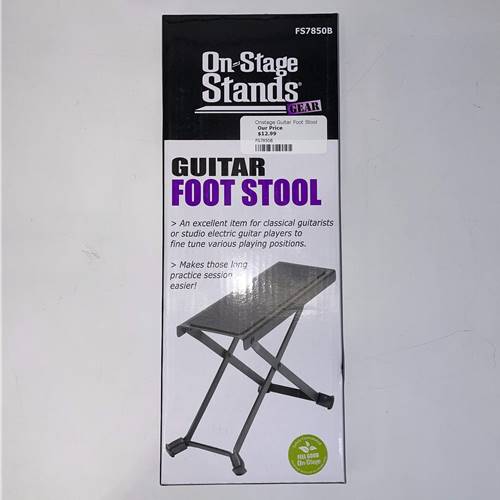 OnStage Guitar Fool Stool.

- Folds down for efficient storage and transportation.
- Height adjusts for comfortable positioning and proper instrument balance.
- Non-slip rubber pad keeps the player's foot in place.