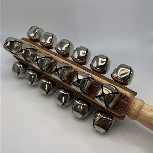 Tycoon Sleigh Bells 25-Bell.

Classic Sleigh-Bell sound that can be heard over an ensemble.
Traditional design.
Perfect for use with bands and orchestras.
Constructed of Siam Oak wood handle with steel bells.
Available in two and four steel models: 3.5″ x 13″, and 3.5″ x 12″.