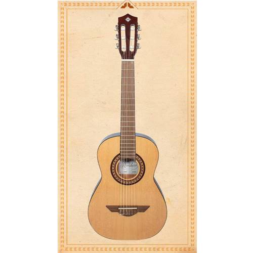 H. Jimenez, Rancharo Series 1/2 Size Nylon String Guitar. 

Features:
- Nylon strings produce a mellow tone and are easy on beginning fingertips.

- 1/2 size – Generally suggested for ages 5 to 8+/-.

- Includes an adjustable truss rod for easy action adjustments ensuring maximum playability.

- Makes a great travel guitar.
- Includes 5mm padded gig bag.
- Covered by our Limited lifetime warranty.