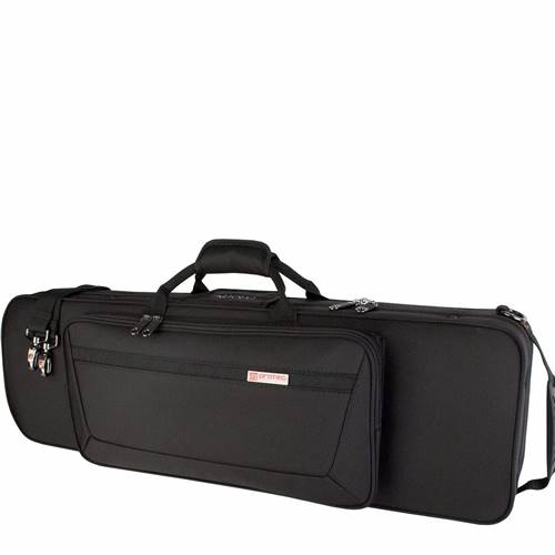 Protec Travel Light Pro Pac 4/4 Violin Case.

- Weather-resistant exterior: Made of extremely durable 1680 ballistic nylon and reinforced with zig-zag stitching. 
- Shock-absorbing frame: Lightweight shock absorbing frame keeps your instrument safe. 
- Padded handle wrap: Super comfortable and features a long-lasting hook and loop closure. 
- Rope handles: Main handles made of durable rope with reinforced stitching. Subway handle has contoured rubberized grip. 
- QuickLock™: Allows you to securely shut an empty case without zippering. 
- Shoulder strap: Features a large non-slip adjustable shoulder pad and strong metal clips. 
- Backpackable: Want to go hands-free? This case is compatible with our backpack straps (model # BPSTRAP), sold separately. 
- Metal hardware: Strong and high-quality metal hardware designed to last. 
- Rubber feet: Sturdy custom-designed rubber feet. 
Long-lasting zippers: Custom-designed strong zippers. Main compartment zippers feature a lock hole. 
- Large gusseted front pocket: Perfect for storing smaller accessories. 
- Rear pocket: Additional large zippered pocket on backside of case. 
- Built-in organizer: Located in the main pocket; features 3 pen holder sleeves and 2 zippered pockets.