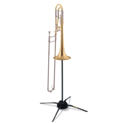The HERCULES TravLite Trombone Stand DS420B folds easily and compactly and stores inside the bell of the instrument; velvet pads protect the instrument. Stand only.